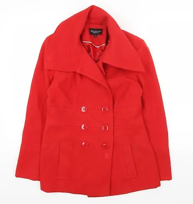 Buy Debenhams Womens Red Pea Coat Jacket Size 12 Button • 7£
