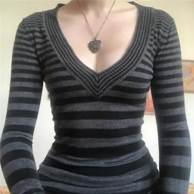 Buy Women Knit Top Fairy Tale Junk Clothes Women Striped V-neck Long Sleeve T-shirt • 17.90£