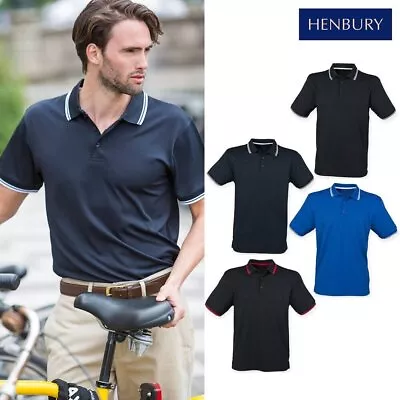 Buy Henbury Double Tipped Coolplus Polo Shirt H482 - Casual Short Sleeve T Shirt • 19.99£