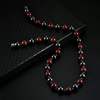 Buy Hematite Necklace With Magnetic Therapy Black Red Health Women Men Jewelry Beads • 5.05£