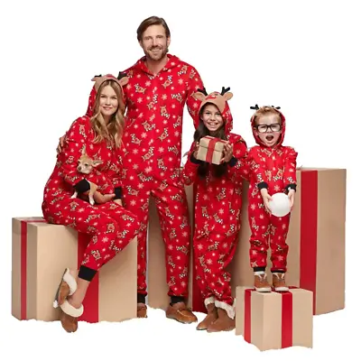Buy UK Family Matching Xmas Pyjamas Set Jumpsuit Hooded Kids Adult Pajama Nightwear • 6.98£