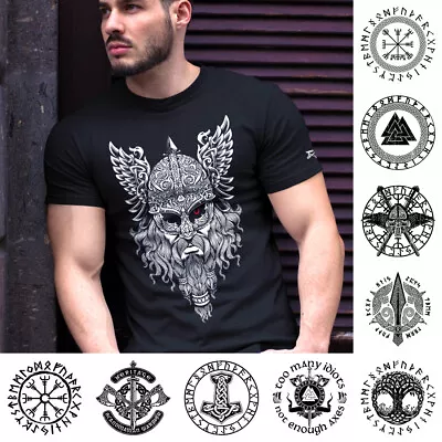 Buy Odin Vikings T-Shirt Valhalla Thor Norse God Runes Yggdrasil Viking Compass Axes • 10.99£