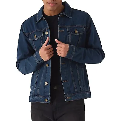 Buy Mens Denim Jeans Jacket Western Style Mid Blue Wash Casual Coat Size S - 2XL • 25.99£