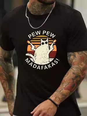 Buy Ultra Classic Fit Mens T-shirt Pew Pew Funny Cat Print Short Sleeve S-2xl Shirts • 10.49£