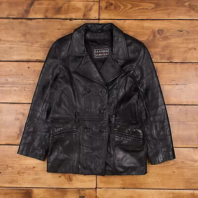 Buy Vintage Leather Limited Pea Coat Jacket M Mob Blazer Black Womens Button • 42.99£