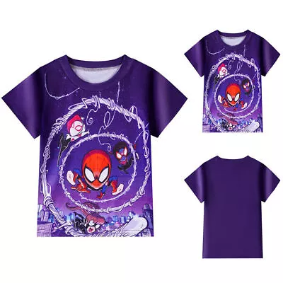 Buy Boy Spiderman T-shirt Short Sleeve Summer Casual Cartoon Crew Neck Tee Blouse • 10.57£