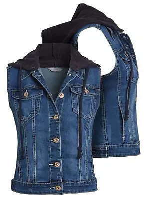 Buy Womens Denim Gilet Blue Jeans Waistcoat Sleeveless Jackets Size 10 12 14 6 Hood • 18.95£