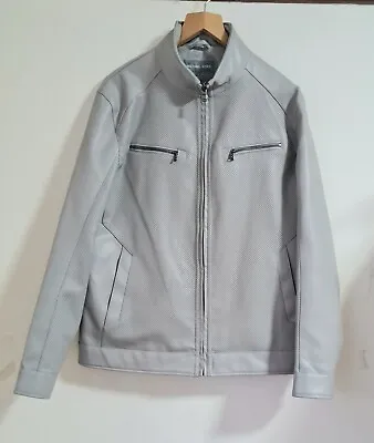 Buy Michael Kors Mens Metallic Grey Leather Moto Jacket, Nice & Rare! Size Large • 99.99£