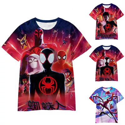 Buy Spiderman Miles Morales Kid Boys 3D Print Short Sleeve T-Shirt Summer Tee Tops • 9.32£