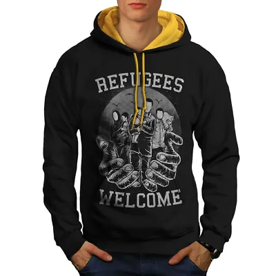 Buy Wellcoda Refugees Welcome Mens Contrast Hoodie, Accept Casual Jumper • 32.99£