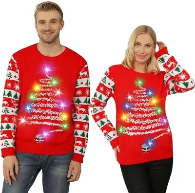 Buy Christmas Jumpers Women's Men's Light Up Sparkly Unisex Winter Sweater Size L • 24.99£