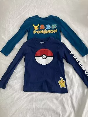 Buy M&S Boys Long Sleeve Navy Blue Pokémon Tee T-shirts X2 Pikachu 4-5 Years • 2.99£