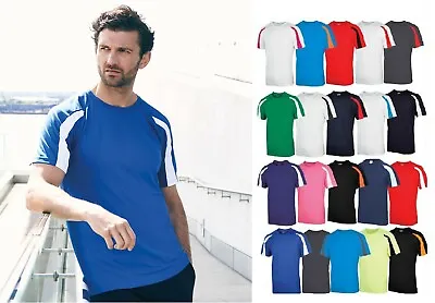 Buy Mens Contrast Cool T-Shirt Polyester Sports Football Gym Active AWDis Tee New • 9.87£