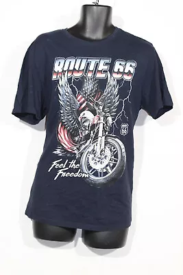 Buy Route 66 Biker TShirt Large Navy Blue Motorcycle USA Eagle Feel The Freedom Mens • 11.99£