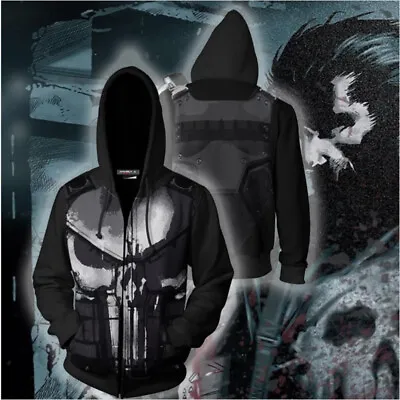 Buy Newest The Punisher Cosplay Costumes 3D Print Sweatshirt Hoodie Zip Coat Jacket • 17.72£