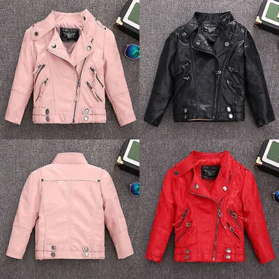 Buy Girls Kids Boys Baby Jackets Coat Leather Zipper Motorcycle Cool Biker Outerwear • 23.23£