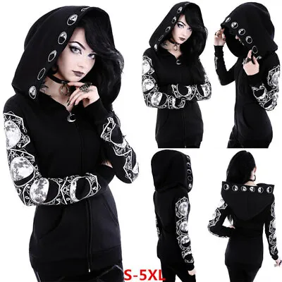 Buy Womens Black Gothic Punk Coat Jacket Hoodie Long Sleeve Retro Cosplay Apparel • 13.85£