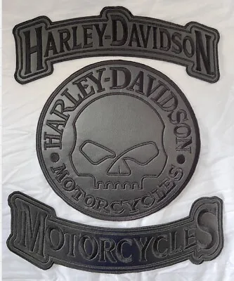 Buy Harley Davidson Black Skull Blk Leather Biker Vest/Cut/Jacket Patches & Rockers • 42.52£