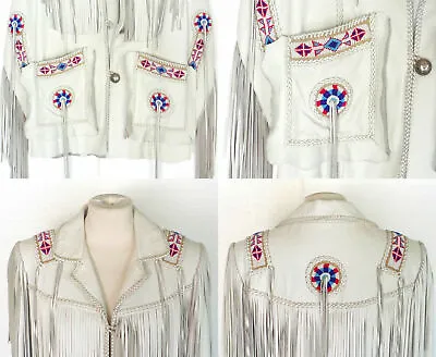 Buy NEW-Women Western Cowhide Leather Wear Coat Ladies Jacket Fringe With Tassels • 139.99£