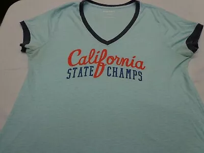 Buy Old Navy Ringer Style T-shirt California State Champs Light Blue V Neck XL FLAW • 7.55£