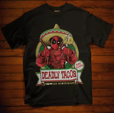 Buy DEADPOOL T-shirt DEADLY Tacos Badass Merc Funny Retro Movie Film Tee BLACK • 9.99£