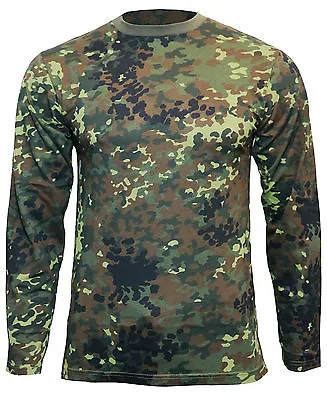 Buy Flecktarn Camo Long Sleeved T-Shirt - 100% Cotton Army Military Top New • 16.95£