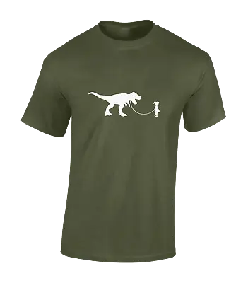 Buy T-rex Walkies Mens T Shirt Funny Dinosaur Dog Walking Banksy Joke Design Top • 8.99£