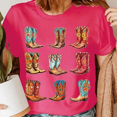 Buy Cowgirl Boots Western Cute Country Concert Dancing Womens T-Shirts Tee Top #NED • 9.99£