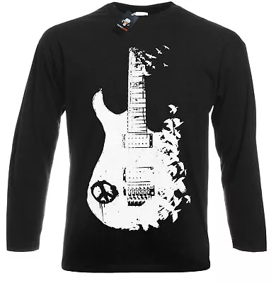 Buy BAND GUITAR Long Sleeve Tshirt Banksy Metal Peace Music Crow Goth Christmas Gift • 15.99£