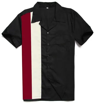 Buy Black Splicing Panel Beer Shirt Casual Bowling Shirts Rockabilly Clothing  • 17.87£