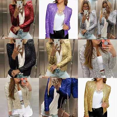 Buy Women Glitter Sequin Short Coat Jacket Ladies Blazer Fashion Party Outwear • 13.49£