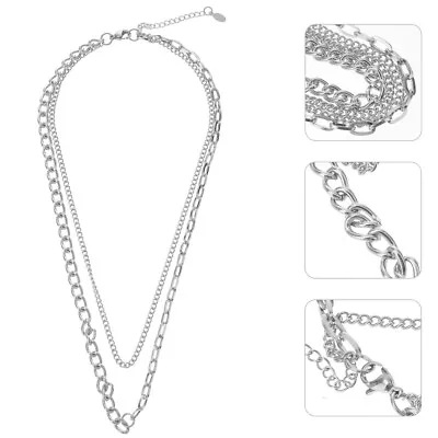 Buy  Jewelry Accessory Men Necklace Double Layer Chain Mens Pendants Link Man Unique • 5.49£