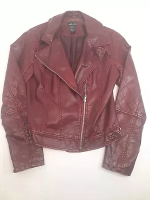 Buy Women's Moto Motorcycle Faux Leather Jacket Red Large Vintage Look • 19.50£