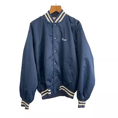 Buy Game American Varsity Bomber Jacket Navy Blue Nylon Buttoned Vintage Retro XL • 29.99£