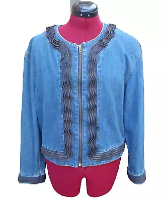 Buy Vintage Unusual Zip Trim Detail Blue Denim Heavyweight Jacket - Size M • 10£