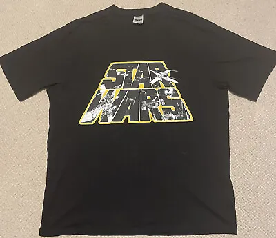 Buy Star Wars T Shirt Original Logo Design Mens Large Black With Yellow Logo X Wing • 17£