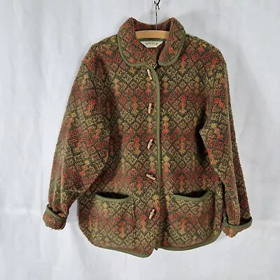 Buy Ladies Jacket Size L 14 16 ORVIS Brown Green Sherpa Fleece Carpet Pattern Casual • 52.99£
