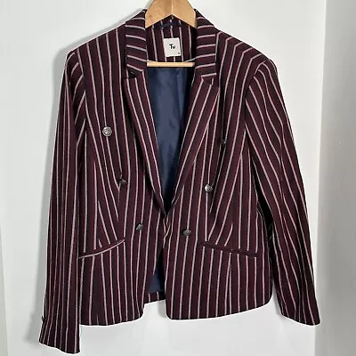 Buy Tu Striped Burgundy Jacket/Blazer Size 18 Fully Lined - Button Detail Stylish GC • 15.99£