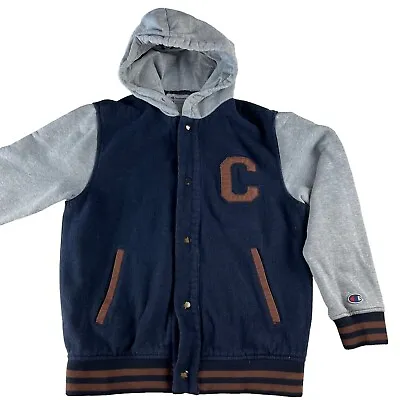 Buy Vintage Champion Varsity Jacket - Blue Body With Grey Sleeve Small - USA College • 7.66£