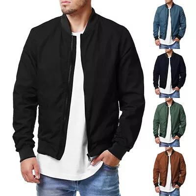 Buy Mens Lightweight Bomber Baseball Jacket Zip Windbreaker Coat Casual Outwear • 15.59£