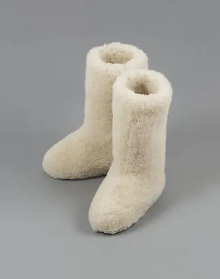 Buy Size 10.5 (44 EU) WHITE CALF TALL MENS WOOL BOOTS WARM NATURAL SLIPPERS SHEEP • 22.95£