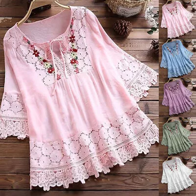 Buy Plus Size 18-28 Womens Lace Floral Tunic Tops Ladies Baggy Casual T Shirt Blouse • 3.49£