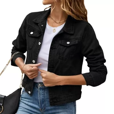 Buy Women S Jean Jackets Long Sleeve Cropped Denims Jackets Coat Jean Trucker • 17.58£