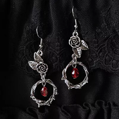 Buy Black 925 Silver Rose Flower Dangle Earrings Crystal Gothic Party Jewelry Gifts • 4.49£