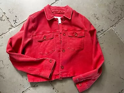 Buy Anthropologie  Coral Pink Red Orange Cropped Jean-style Jacket Size S • 25£