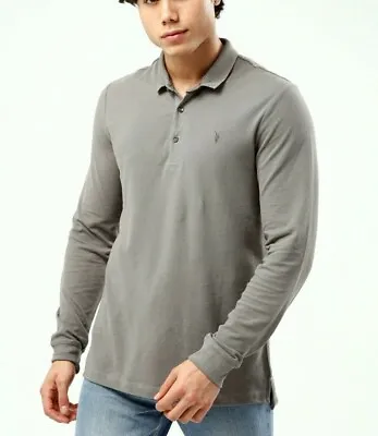 Buy ALL SAINTS Mens Long Sleeve Pique Designer Polo Shirt T Shirt Tee S M L XL 2XL • 26.99£