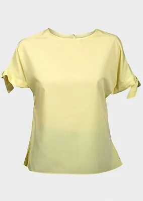 Buy Top T-Shirt Tie Sleeve Lemon Crisp Cotton Top Ladies Size 12- 16 • 7.99£