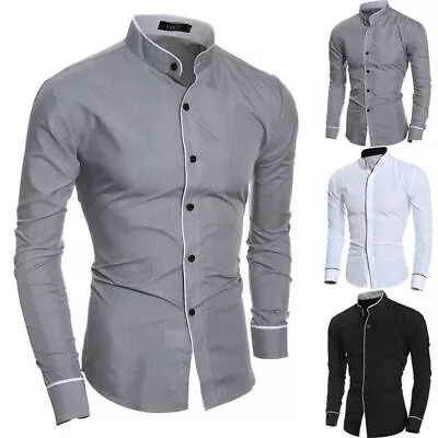 Buy Men Button Down Muscle Fit Shirts Long Sleeve Casual Business Dress Blouse Top ☆ • 15.78£