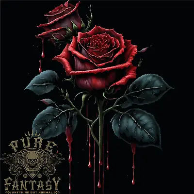 Buy 2 Roses Dripping With Blood Gothic Goth Mens T-Shirt 100% Cotton • 10.75£