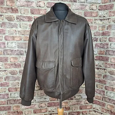 Buy Orvis Leather Bomber Jacket Mens Large Brown Collared Zip Lined Light Padding • 140£